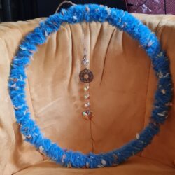 Jute-Kranz mit bunter Langhaar-Plüschwolle und 25cm Sonnenfänger Fensterdeko Unikat